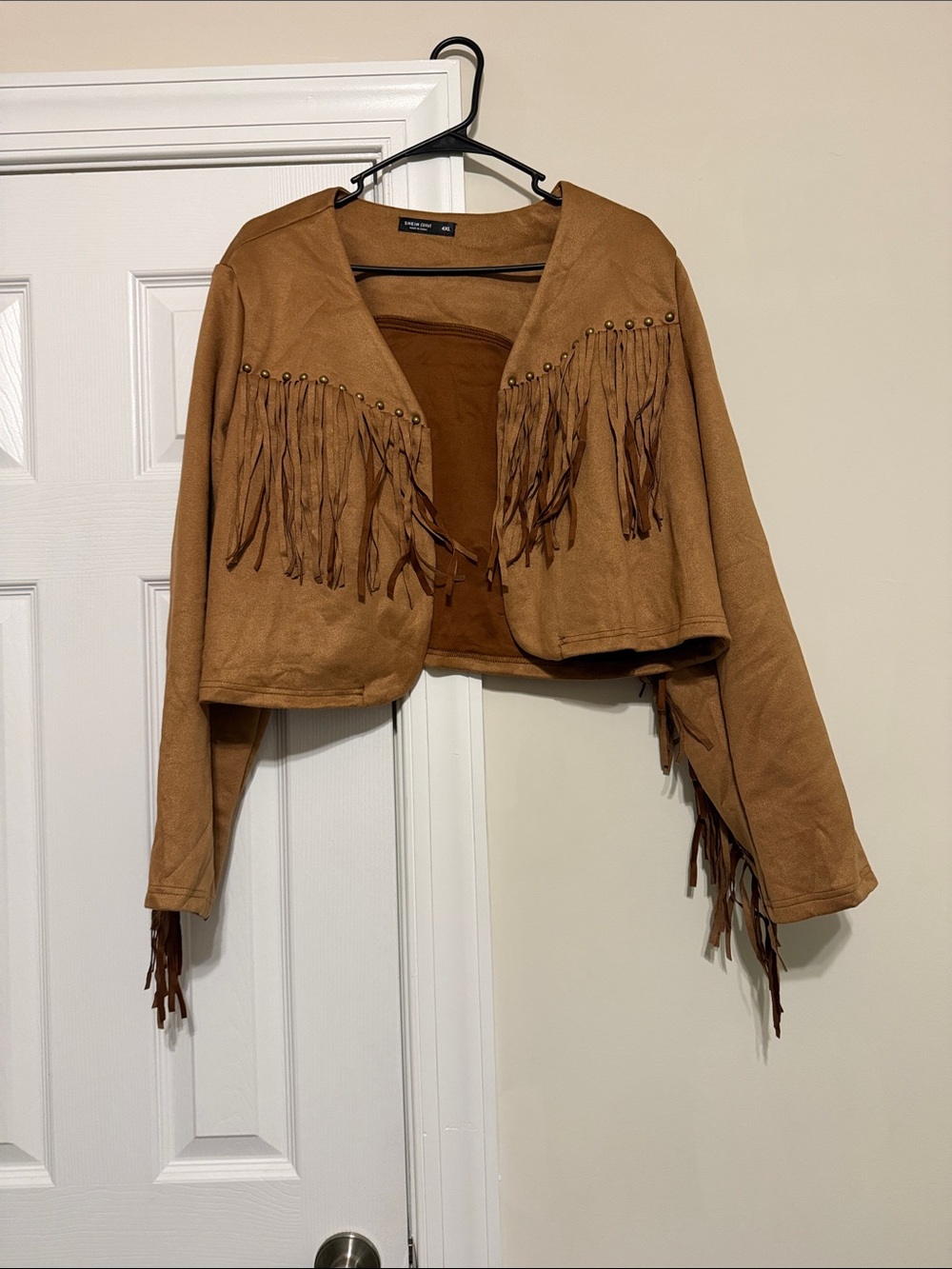 SHEIN Cropped Fringe Suede-Look Jacket - Brown 20/4X